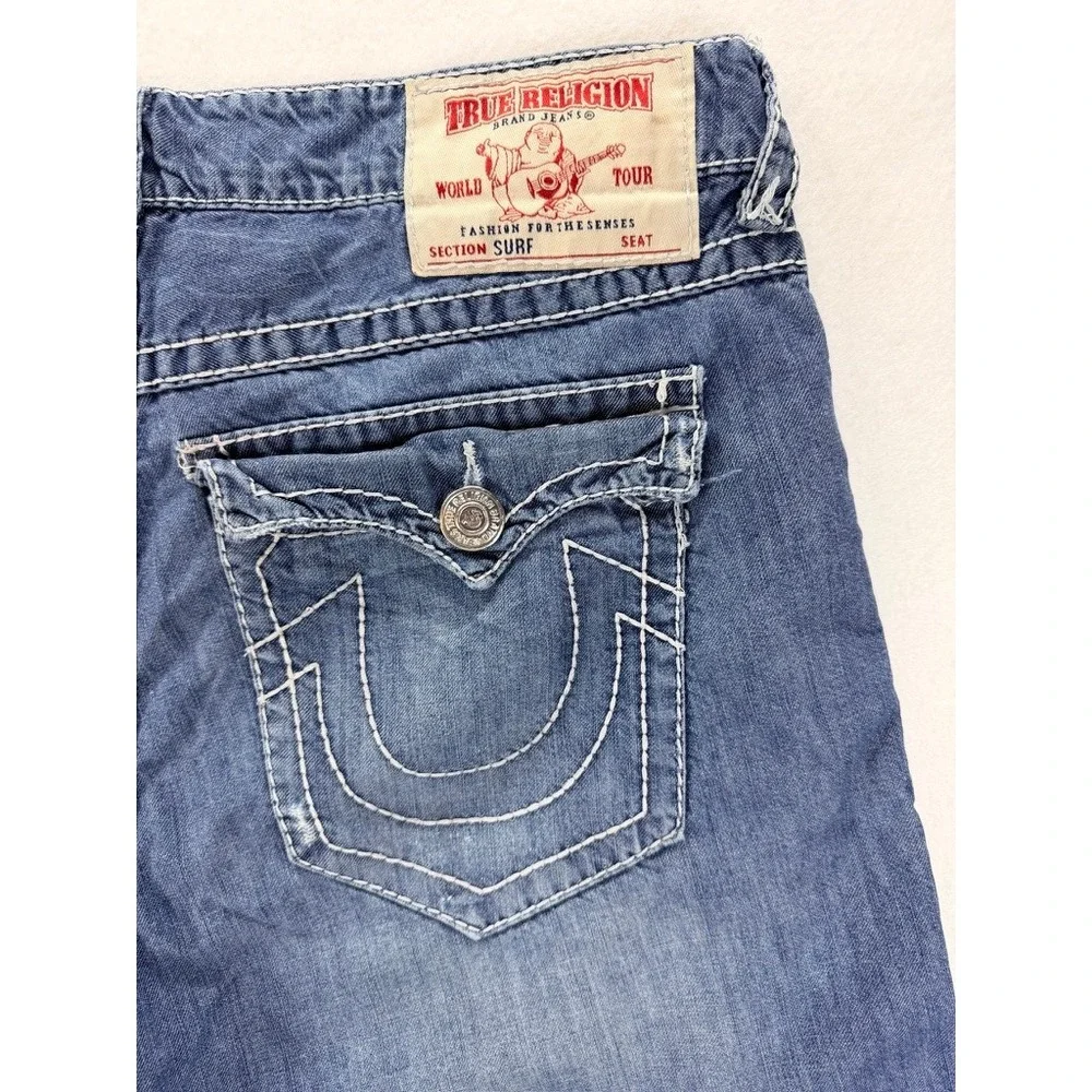 True Religion Surf Denim Distressed Shorts Men's Size 40 Y2K